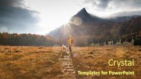  Presentation with social distancing - Audience pleasing PPT layouts consisting of woman-and-dog-outdoors backdrop and a tawny brown colored foreground