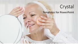  Presentation with self care - PPT theme having woman and face care background and a soft green colored foreground