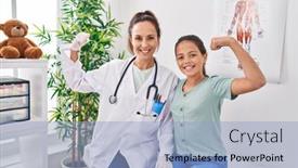  Presentation with girl power - Theme with woman-and-girl-doctor background and a light blue colored foreground