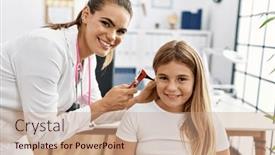  Presentation with ear - Presentation design with woman-and-girl-doctor background and a coral colored foreground