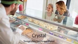  Presentation with confectionery - Cool new slides with woman and girl in confectionery backdrop and a soft green colored foreground