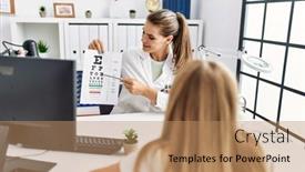  Presentation with vision - Presentation theme having woman-and-girl-oculist background and a coral colored foreground