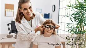  Presentation with optometrist - Presentation having woman-and-girl-oculist background and a coral colored foreground