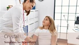  Presentation with aid - Presentation theme enhanced with woman-and-girl-pediatrician background and a coral colored foreground