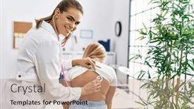  Presentation with pediatrician - Presentation design enhanced with woman-and-girl-pediatrician background and a coral colored foreground