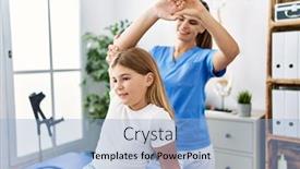  Presentation with rehab clinic - Theme enhanced with woman-and-girl-physiotherapist background and a light blue colored foreground