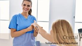  Presentation with rehab - Presentation theme having woman-and-girl-physiotherapist background and a coral colored foreground