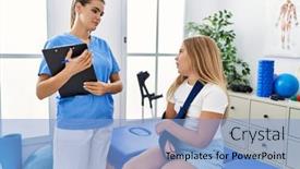  Presentation with rehab - Presentation design having woman-and-girl-physiotherapist background and a light blue colored foreground