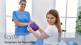  Presentation with rehab - Slide deck featuring woman-and-girl-physiotherapist background and a light blue colored foreground