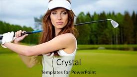  Presentation with golf - Presentation theme enhanced with woman and golf background and a gold colored foreground