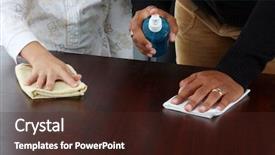  Presentation with pregnant woman cleaning - Colorful slide deck enhanced with woman and her daughter cleaning backdrop and a tawny brown colored foreground