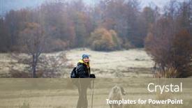  Presentation with trekking - Audience pleasing slide set consisting of woman-and-her-dog-dog backdrop and a coral colored foreground