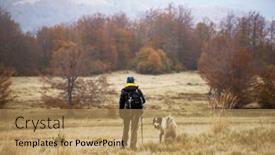  Presentation with trekking - PPT layouts enhanced with woman-and-her-dog-dog background and a coral colored foreground