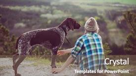  Presentation with active lifestyle - Audience pleasing slides consisting of woman and her dog posing outdoor active lifestyle with dog backdrop and a violet colored foreground