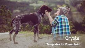  Presentation with active lifestyle - Amazing theme having woman and her dog posing outdoor active lifestyle with dog backdrop and a gray colored foreground