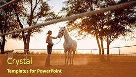  Presentation with horse riding - Colorful slide deck enhanced with woman and horse girl have a hobby time riding horses concept backdrop and a red colored foreground