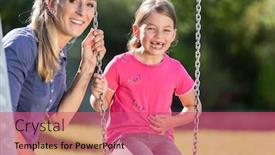  Presentation with swing - Theme consisting of woman and laughing girl on swing having fun together background and a coral colored foreground