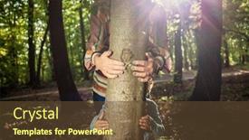  Presentation with children hands - Beautiful slide set featuring tree - fight climate change backdrop and a tawny brown colored foreground