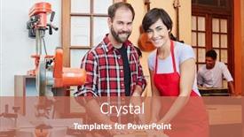  Presentation with craftsman - PPT layouts having woman and man as artisan team at craftsman workshop background and a coral colored foreground