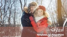  Presentation with snow day - Colorful presentation theme enhanced with woman-and-man-embracing-each backdrop and a coral colored foreground