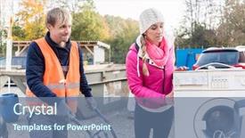  Presentation with electrical - Presentation design featuring woman and man giving electrical background and a ocean colored foreground