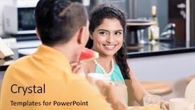  Presentation with indian couple - Beautiful PPT layouts featuring woman and man having breakfast backdrop and a yellow colored foreground