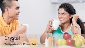  Presentation with indian couple - Amazing presentation theme having woman and man having breakfast backdrop and a  colored foreground