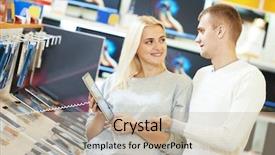  Presentation with electronic - Beautiful PPT theme featuring woman and man in electronic backdrop and a mint green colored foreground