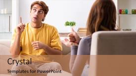  Presentation with man woman - Beautiful presentation featuring woman and man learning sign backdrop and a coral colored foreground