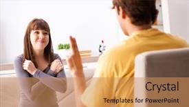  Presentation with sign language - Presentation theme enhanced with woman and man learning sign background and a coral colored foreground