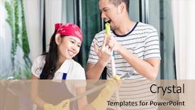  Presentation with air duct cleaning service - PPT layouts featuring woman and man playing air background and a coral colored foreground