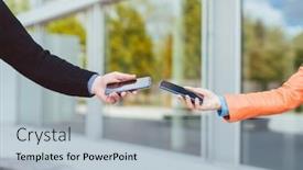  Presentation with tracing - Beautiful slide deck featuring woman-and-man-with-contact backdrop and a light blue colored foreground