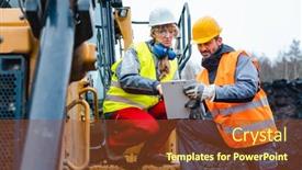  Presentation with excavation - Slide deck featuring woman-and-man-worker background and a tawny brown colored foreground