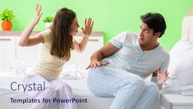  Presentation with conflict - PPT theme featuring woman and man in the bedroom during conflict background and a lemonade colored foreground