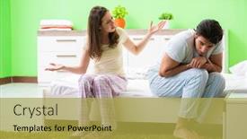  Presentation with conflict - Slide deck featuring woman and man in the bedroom during conflict background and a yellow colored foreground