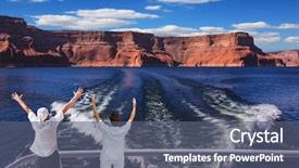  Presentation with powell river - Slide deck consisting of woman and man in the stern boat delighted nature artificial lake powell on the colorado river usa the lake is surrounded by picturesque beaches of the orange sandstone background and a ocean colored foreground