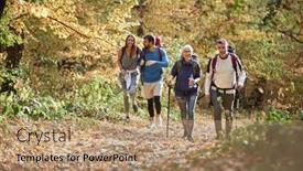  Presentation with hiking - Colorful presentation enhanced with woman-and-men-hiking backdrop and a coral colored foreground