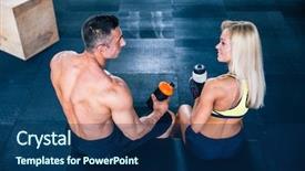  Presentation with man sitting bench - Beautiful slide set featuring woman and muscular man sitting backdrop and a navy blue colored foreground