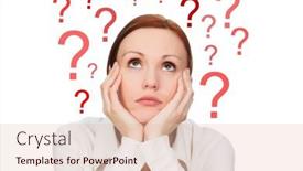  Presentation with question marks - Presentation theme with woman-and-question-marks-against background and a lemonade colored foreground
