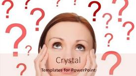  Presentation with question marks - Slide set consisting of woman-and-question-marks-against background and a lemonade colored foreground