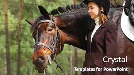  Presentation with russian - Presentation design featuring woman and russian trotter background and a tawny brown colored foreground