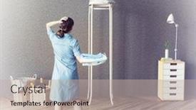  Presentation with room - PPT theme featuring woman-and-the-long-chair background and a mint green colored foreground