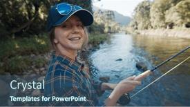 Presentation with fishing - Theme featuring woman-angler-on-the-river background and a  colored foreground
