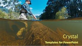  Presentation with water river - Slide deck with woman-angler-on-the-river background and a tawny brown colored foreground