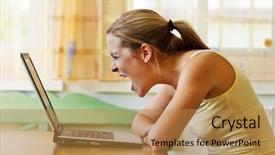  Presentation with hardware computer - Beautiful theme featuring woman angry over your computer backdrop and a gold colored foreground
