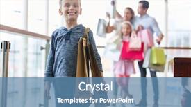  Presentation with family shopping - Cool new slide set with woman animation - boy with paper bags shopping backdrop and a teal colored foreground