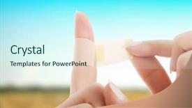  Presentation with aid - Amazing PPT theme having woman apply aid plaster backdrop and a cool aqua colored foreground