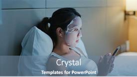  Presentation with mobile use - PPT layouts having woman-apply-face-mask background and a seafoam green colored foreground