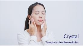  Presentation with hero mask woman - Amazing slides having woman apply facial paper mask backdrop and a sky blue colored foreground