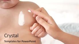  Presentation with cleansing - Amazing PPT theme having woman applying body cream backdrop and a coral colored foreground